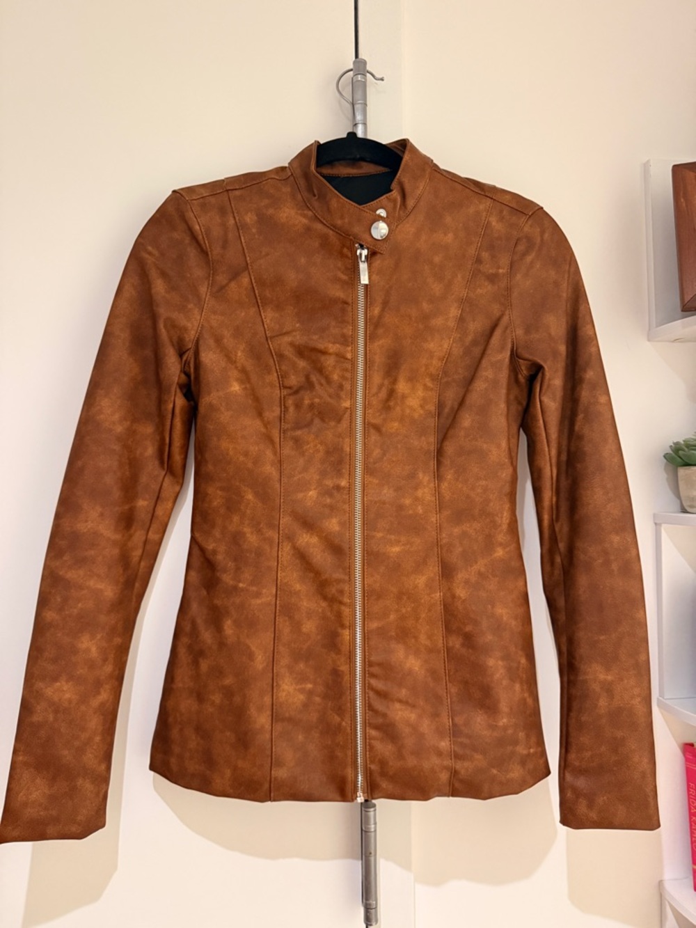 NWT WeWoreWhat Chestnut Faux Leather Moto Jacket XS